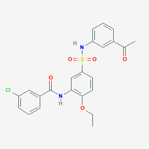 molecular formula C23H21ClN2O5S B7689918 N-(5-(N-(3-acetylphenyl)sulfamoyl)-2-ethoxyphenyl)-3-chlorobenzamide 