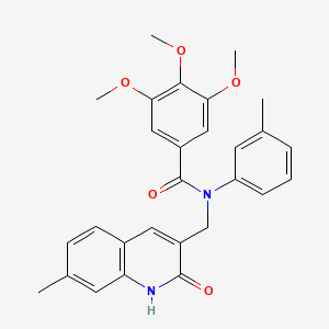 molecular formula C28H28N2O5 B7690157 N-((2-hydroxy-7-methylquinolin-3-yl)methyl)-3,4,5-trimethoxy-N-(m-tolyl)benzamide 