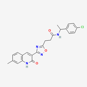 molecular formula C23H21ClN4O3 B7690273 N-(1-(4-chlorophenyl)ethyl)-3-(3-(2-hydroxy-7-methylquinolin-3-yl)-1,2,4-oxadiazol-5-yl)propanamide 