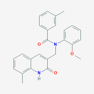 molecular formula C26H24N2O3 B7690380 N-((2-hydroxy-8-methylquinolin-3-yl)methyl)-N-(2-methoxyphenyl)-3-methylbenzamide 