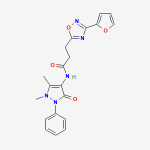 molecular formula C20H19N5O4 B7690446 N-(1,5-dimethyl-3-oxo-2-phenyl-2,3-dihydro-1H-pyrazol-4-yl)-3-(3-(furan-2-yl)-1,2,4-oxadiazol-5-yl)propanamide 