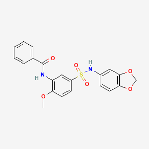 molecular formula C21H18N2O6S B7690477 N-(5-(N-(benzo[d][1,3]dioxol-5-yl)sulfamoyl)-2-methoxyphenyl)benzamide 