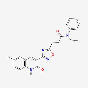 molecular formula C23H22N4O3 B7690527 N-ethyl-3-(3-(2-hydroxy-6-methylquinolin-3-yl)-1,2,4-oxadiazol-5-yl)-N-phenylpropanamide 