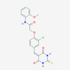 molecular formula C20H16ClN3O5S B7690537 2-(2-Chloro-4-((4,6-dioxo-2-thioxotetrahydropyrimidin-5(2H)-ylidene)methyl)phenoxy)-N-(2-methoxyphenyl)acetamide 