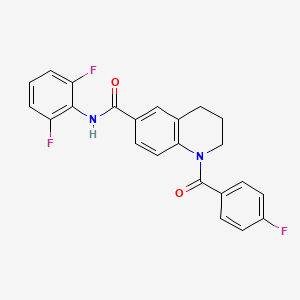 molecular formula C23H17F3N2O2 B7690554 ethyl 4-[1-(4-fluorobenzoyl)-1,2,3,4-tetrahydroquinoline-6-amido]benzoate 