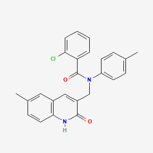 molecular formula C25H21ClN2O2 B7690573 2-chloro-N-((2-hydroxy-6-methylquinolin-3-yl)methyl)-N-(p-tolyl)benzamide 