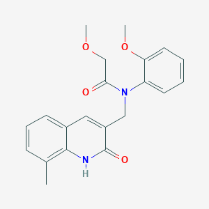 molecular formula C21H22N2O4 B7690602 N-((2-hydroxy-8-methylquinolin-3-yl)methyl)-2-methoxy-N-(2-methoxyphenyl)acetamide 