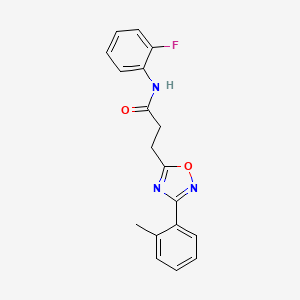 molecular formula C18H16FN3O2 B7690614 N-(2-fluorophenyl)-3-(3-(o-tolyl)-1,2,4-oxadiazol-5-yl)propanamide 