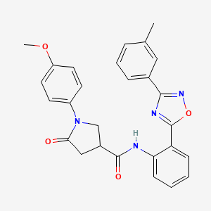 molecular formula C27H24N4O4 B7690729 1-(4-methoxyphenyl)-5-oxo-N-(2-(3-(m-tolyl)-1,2,4-oxadiazol-5-yl)phenyl)pyrrolidine-3-carboxamide 