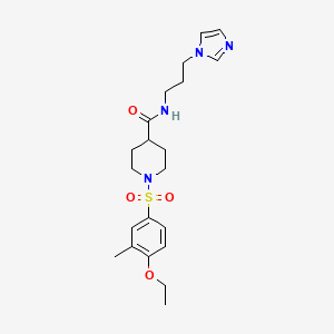 molecular formula C21H30N4O4S B7690765 1-(4-ethoxy-3-methylbenzenesulfonyl)-N-(3-hydroxypropyl)piperidine-4-carboxamide 