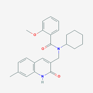 molecular formula C25H28N2O3 B7690826 N-cyclohexyl-N-((2-hydroxy-7-methylquinolin-3-yl)methyl)-2-methoxybenzamide 