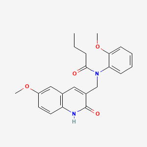 molecular formula C22H24N2O4 B7690878 N-((2-hydroxy-6-methoxyquinolin-3-yl)methyl)-N-(2-methoxyphenyl)butyramide 