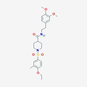 molecular formula C25H34N2O6S B7690884 1-[1-(4-ethoxy-3-methylbenzenesulfonyl)piperidine-4-carbonyl]piperidine-4-carboxamide 