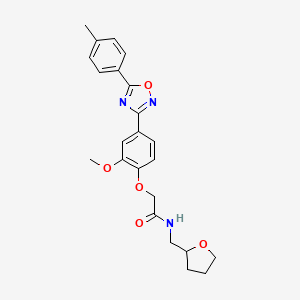 molecular formula C23H25N3O5 B7690904 2-(2-methoxy-4-(5-(p-tolyl)-1,2,4-oxadiazol-3-yl)phenoxy)-N-((tetrahydrofuran-2-yl)methyl)acetamide 