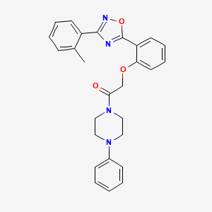 molecular formula C27H26N4O3 B7690918 1-(4-phenylpiperazin-1-yl)-2-(2-(3-(o-tolyl)-1,2,4-oxadiazol-5-yl)phenoxy)ethanone 