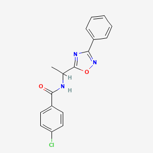 molecular formula C17H14ClN3O2 B7690939 4-chloro-N-(1-(3-phenyl-1,2,4-oxadiazol-5-yl)ethyl)benzamide 