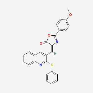 molecular formula C26H18N2O3S B7690977 (E)-2-(4-methoxyphenyl)-4-((2-(phenylthio)quinolin-3-yl)methylene)oxazol-5(4H)-one 