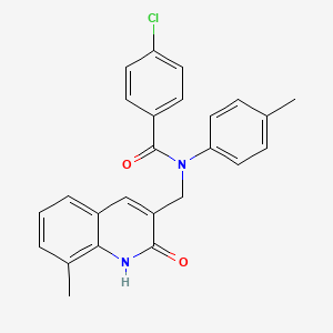 molecular formula C25H21ClN2O2 B7691096 4-chloro-N-((2-hydroxy-8-methylquinolin-3-yl)methyl)-N-(p-tolyl)benzamide 