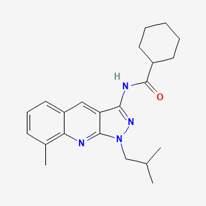 molecular formula C22H28N4O B7691104 N-(1-isobutyl-8-methyl-1H-pyrazolo[3,4-b]quinolin-3-yl)cyclohexanecarboxamide 