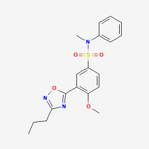 molecular formula C19H21N3O4S B7691134 4-methoxy-N-methyl-N-phenyl-3-(3-propyl-1,2,4-oxadiazol-5-yl)benzenesulfonamide 