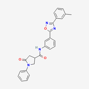 molecular formula C26H22N4O3 B7691276 5-oxo-1-phenyl-N-(3-(3-(m-tolyl)-1,2,4-oxadiazol-5-yl)phenyl)pyrrolidine-3-carboxamide 