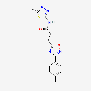 molecular formula C15H15N5O2S B7691283 N-(5-methyl-1,3,4-thiadiazol-2-yl)-3-(3-(p-tolyl)-1,2,4-oxadiazol-5-yl)propanamide 