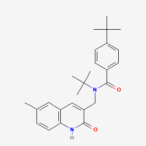 molecular formula C26H32N2O2 B7691306 N,4-di-tert-butyl-N-((2-hydroxy-6-methylquinolin-3-yl)methyl)benzamide 