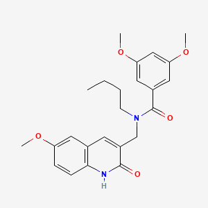 molecular formula C24H28N2O5 B7691326 N-butyl-N-((2-hydroxy-6-methoxyquinolin-3-yl)methyl)-3,5-dimethoxybenzamide 