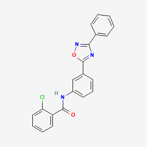 molecular formula C21H14ClN3O2 B7691338 2-chloro-N-(3-(3-phenyl-1,2,4-oxadiazol-5-yl)phenyl)benzamide 