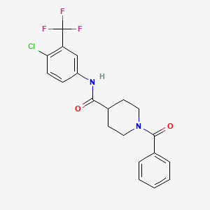 molecular formula C20H18ClF3N2O2 B7691340 1-benzoyl-N-(4-chloro-3-(trifluoromethyl)phenyl)piperidine-4-carboxamide 