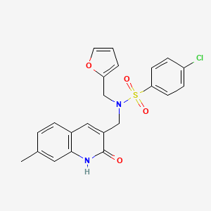 molecular formula C22H19ClN2O4S B7691409 4-chloro-N-(furan-2-ylmethyl)-N-((2-hydroxy-7-methylquinolin-3-yl)methyl)benzenesulfonamide 