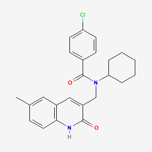 molecular formula C24H25ClN2O2 B7691432 4-chloro-N-cyclohexyl-N-((2-hydroxy-6-methylquinolin-3-yl)methyl)benzamide 