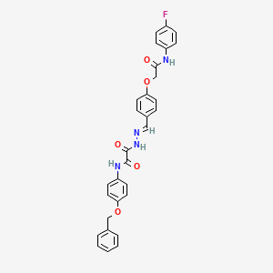 molecular formula C30H25FN4O5 B7691463 (E)-N-(4-(benzyloxy)phenyl)-2-(2-(4-(2-((4-fluorophenyl)amino)-2-oxoethoxy)benzylidene)hydrazinyl)-2-oxoacetamide 