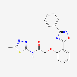 molecular formula C19H15N5O3S B7691498 N-(5-methyl-1,3,4-thiadiazol-2-yl)-2-(2-(3-phenyl-1,2,4-oxadiazol-5-yl)phenoxy)acetamide 