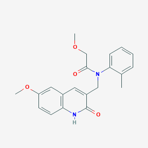 molecular formula C21H22N2O4 B7691527 N-((2-hydroxy-6-methoxyquinolin-3-yl)methyl)-2-methoxy-N-(o-tolyl)acetamide 