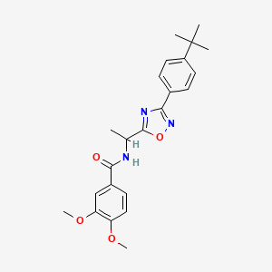 molecular formula C23H27N3O4 B7691556 N-(1-(3-(4-(tert-butyl)phenyl)-1,2,4-oxadiazol-5-yl)ethyl)-3,4-dimethoxybenzamide 