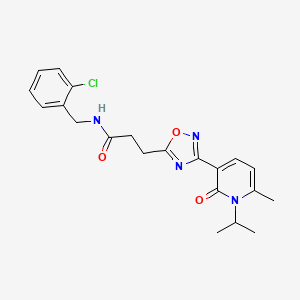 molecular formula C21H23ClN4O3 B7691677 N-(2-chlorobenzyl)-3-(3-(1-isopropyl-6-methyl-2-oxo-1,2-dihydropyridin-3-yl)-1,2,4-oxadiazol-5-yl)propanamide 