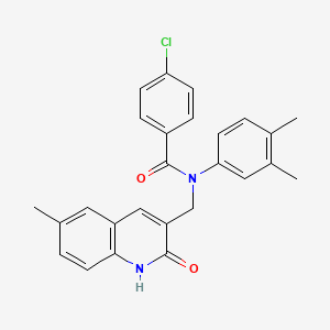 molecular formula C26H23ClN2O2 B7691757 4-chloro-N-(3,4-dimethylphenyl)-N-((2-hydroxy-6-methylquinolin-3-yl)methyl)benzamide 