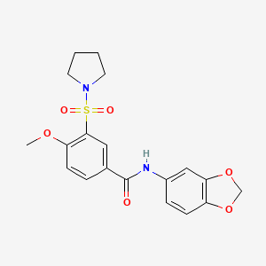 molecular formula C19H20N2O6S B7691804 N-[(furan-2-yl)methyl]-4-methoxy-3-(pyrrolidine-1-sulfonyl)benzamide 