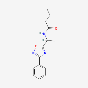 molecular formula C14H17N3O2 B7691811 N-(1-(3-phenyl-1,2,4-oxadiazol-5-yl)ethyl)butyramide 