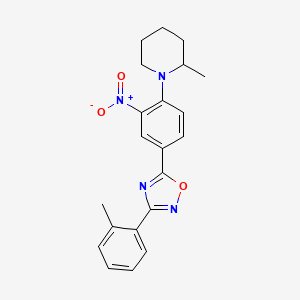 molecular formula C21H22N4O3 B7691853 5-(4-(2-methylpiperidin-1-yl)-3-nitrophenyl)-3-(o-tolyl)-1,2,4-oxadiazole 