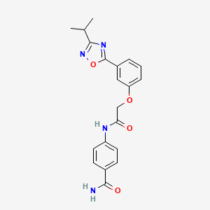 molecular formula C20H20N4O4 B7692026 4-(2-(3-(3-isopropyl-1,2,4-oxadiazol-5-yl)phenoxy)acetamido)benzamide 