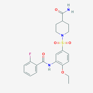 molecular formula C21H24FN3O5S B7692031 1-[4-Ethoxy-3-[(2-fluorobenzoyl)amino]phenyl]sulfonylpiperidine-4-carboxamide CAS No. 878721-32-5