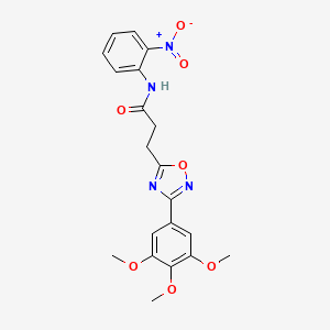 molecular formula C20H20N4O7 B7692093 N-(2-nitrophenyl)-3-(3-(3,4,5-trimethoxyphenyl)-1,2,4-oxadiazol-5-yl)propanamide 