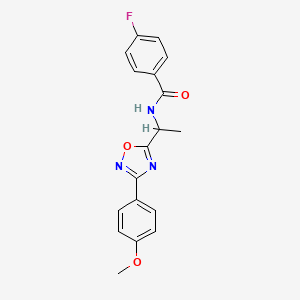 molecular formula C18H16FN3O3 B7692126 4-fluoro-N-(1-(3-(4-methoxyphenyl)-1,2,4-oxadiazol-5-yl)ethyl)benzamide 