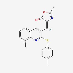 molecular formula C22H18N2O2S B7692304 (E)-2-methyl-4-((8-methyl-2-(p-tolylthio)quinolin-3-yl)methylene)oxazol-5(4H)-one 