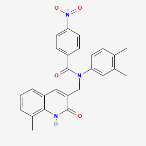 N-(3,4-dimethylphenyl)-N-((2-hydroxy-8-methylquinolin-3-yl)methyl)-4-nitrobenzamide