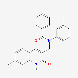 molecular formula C25H22N2O2 B7692393 N-((2-hydroxy-7-methylquinolin-3-yl)methyl)-N-(m-tolyl)benzamide 