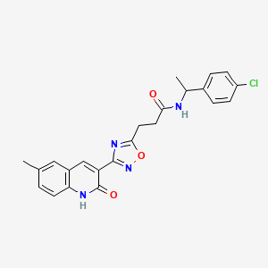 molecular formula C23H21ClN4O3 B7692467 N-(1-(4-chlorophenyl)ethyl)-3-(3-(2-hydroxy-6-methylquinolin-3-yl)-1,2,4-oxadiazol-5-yl)propanamide 