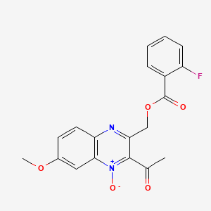 molecular formula C19H15FN2O5 B7692549 2-acetyl-3-(((2-fluorobenzoyl)oxy)methyl)-7-methoxyquinoxaline 1-oxide 